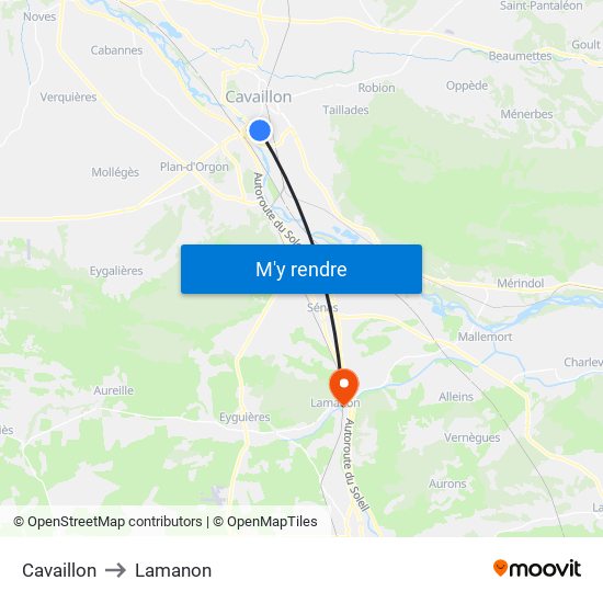 Cavaillon to Lamanon map