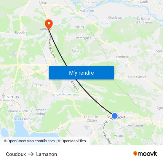 Coudoux to Lamanon map