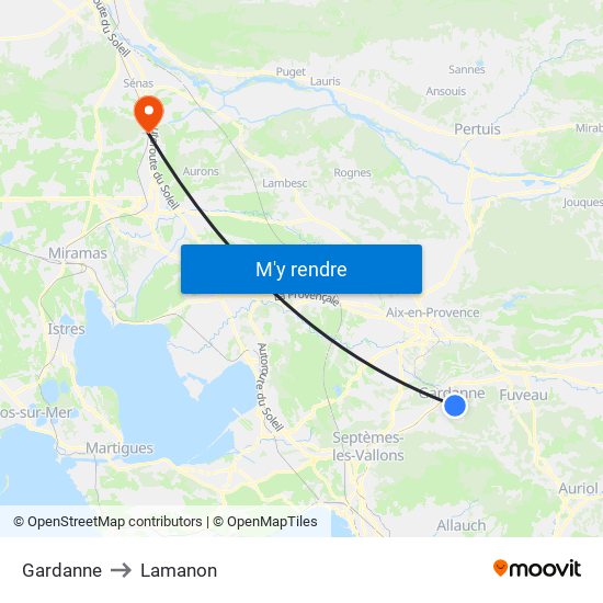 Gardanne to Lamanon map