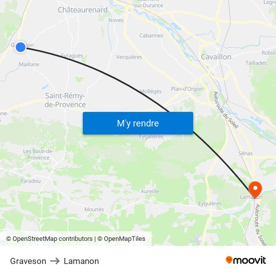 Graveson to Lamanon map