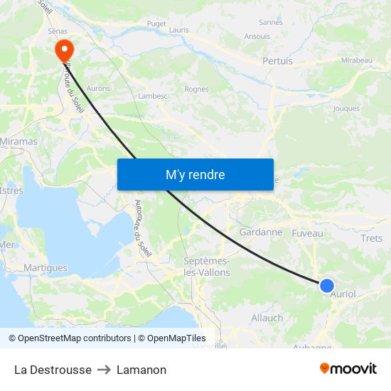 La Destrousse to Lamanon map