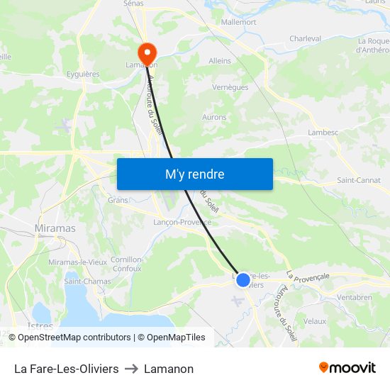 La Fare-Les-Oliviers to Lamanon map