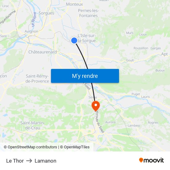 Le Thor to Lamanon map