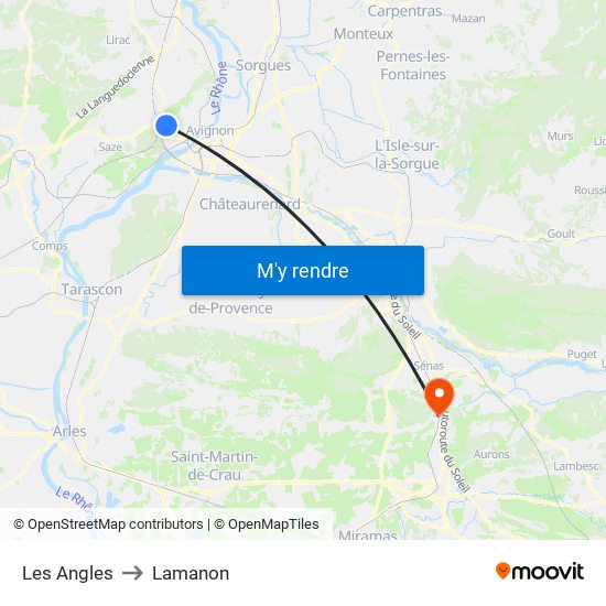 Les Angles to Lamanon map