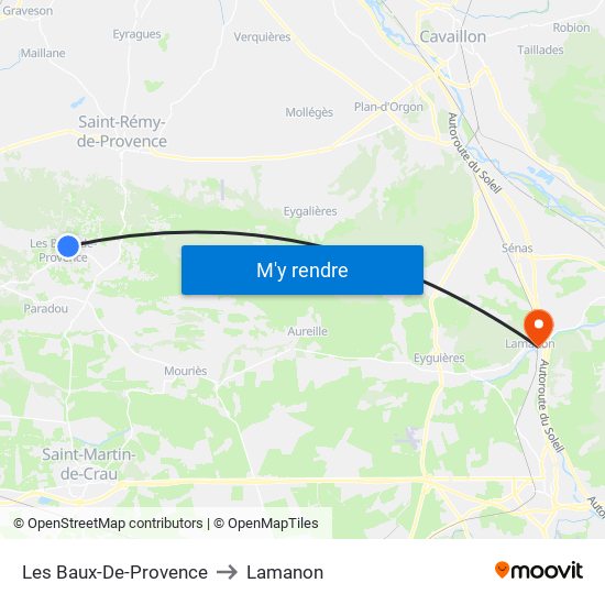 Les Baux-De-Provence to Lamanon map