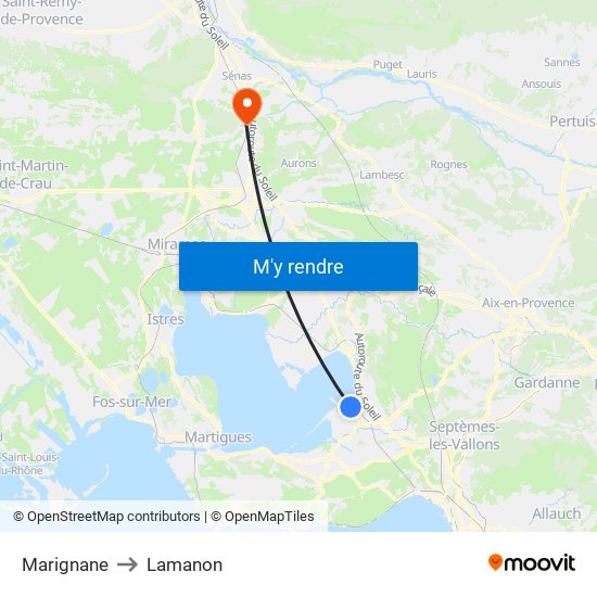 Marignane to Lamanon map
