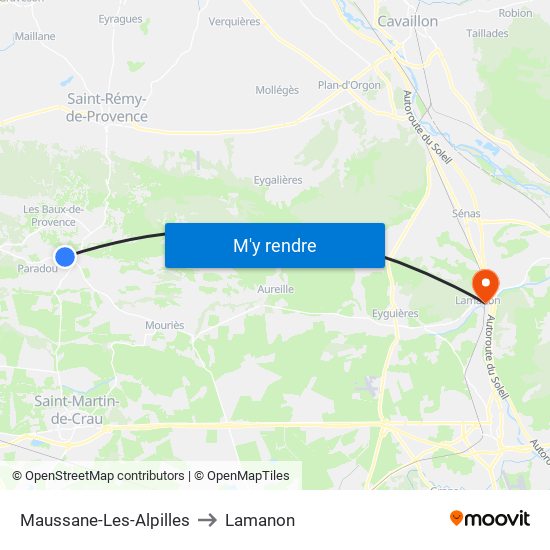 Maussane-Les-Alpilles to Lamanon map
