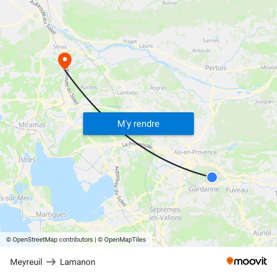 Meyreuil to Lamanon map
