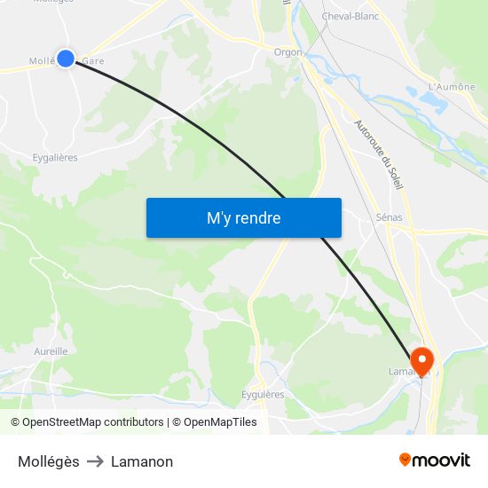Mollégès to Lamanon map