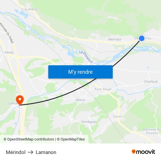 Mérindol to Lamanon map