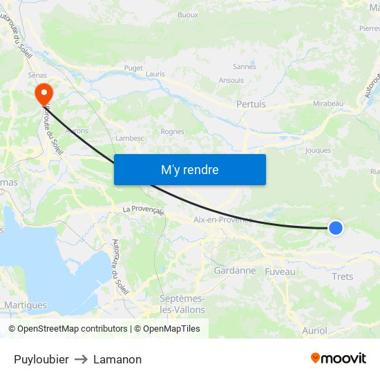 Puyloubier to Lamanon map