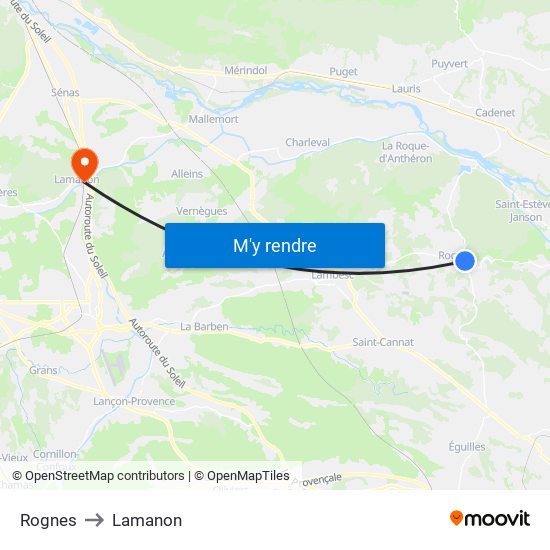 Rognes to Lamanon map