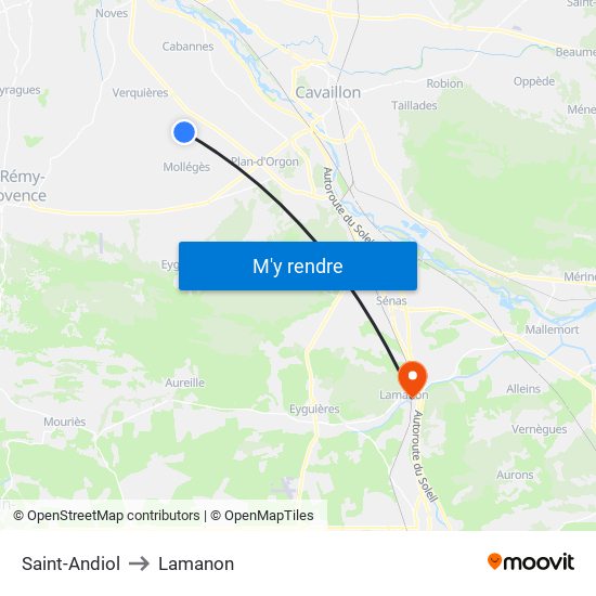 Saint-Andiol to Lamanon map