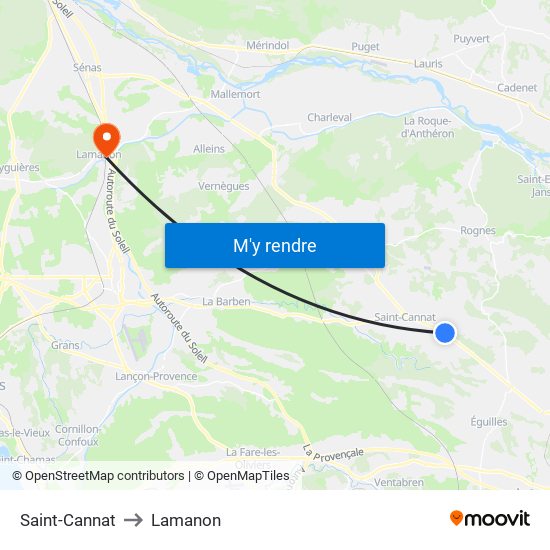 Saint-Cannat to Lamanon map