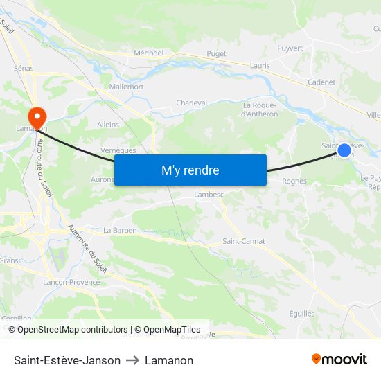 Saint-Estève-Janson to Lamanon map