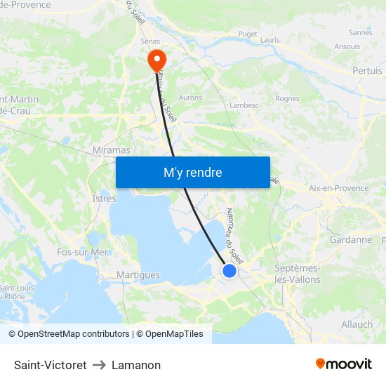 Saint-Victoret to Lamanon map