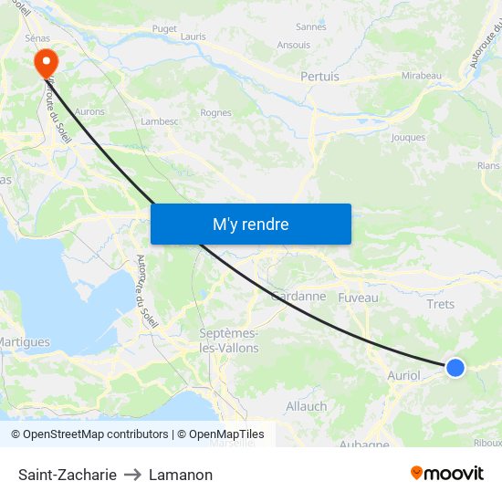 Saint-Zacharie to Lamanon map