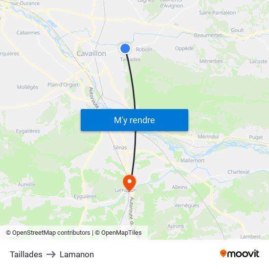 Taillades to Lamanon map