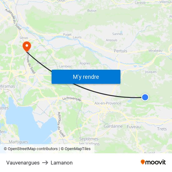 Vauvenargues to Lamanon map