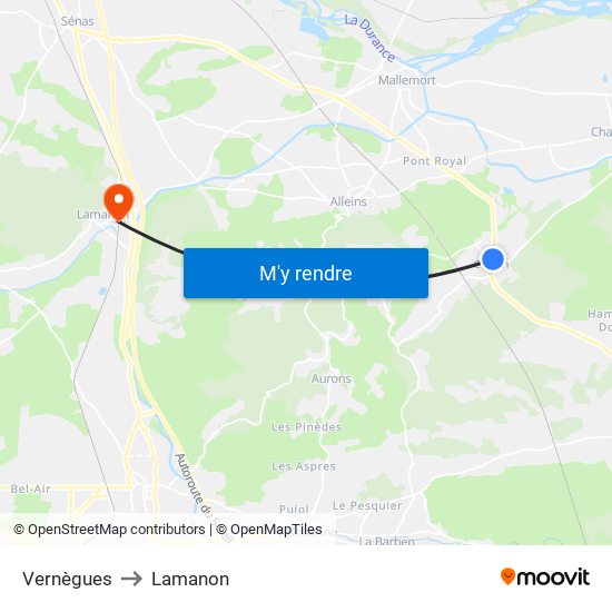 Vernègues to Lamanon map