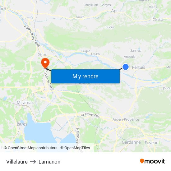 Villelaure to Lamanon map