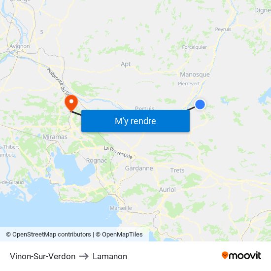 Vinon-Sur-Verdon to Lamanon map