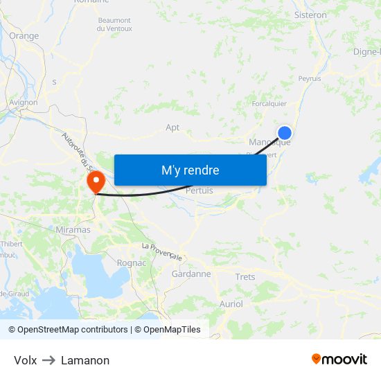 Volx to Lamanon map