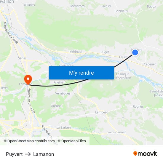 Puyvert to Lamanon map
