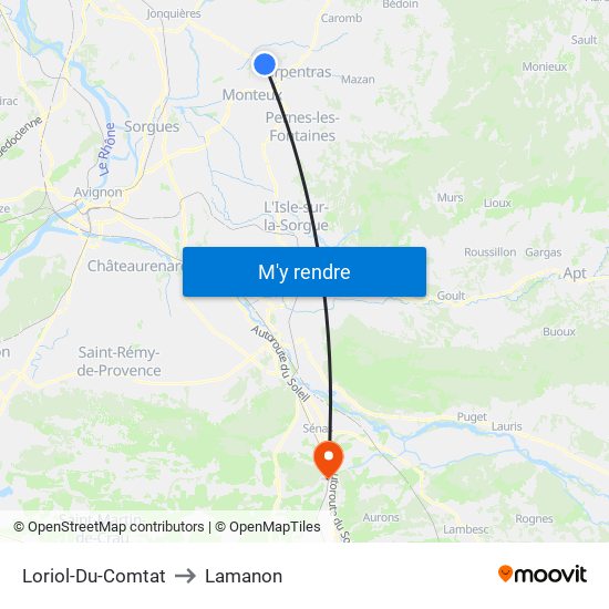 Loriol-Du-Comtat to Lamanon map
