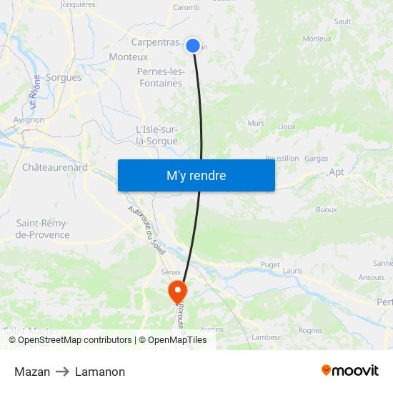 Mazan to Lamanon map