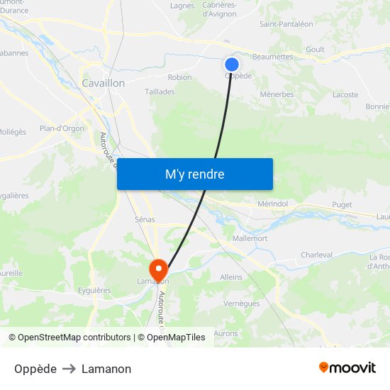 Oppède to Lamanon map