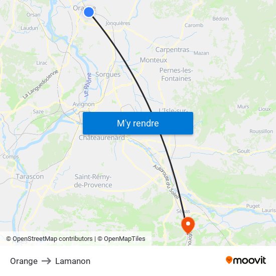 Orange to Lamanon map
