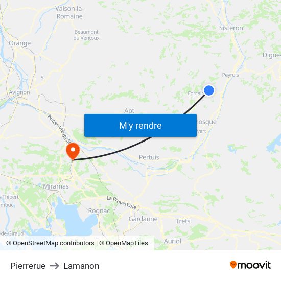 Pierrerue to Lamanon map