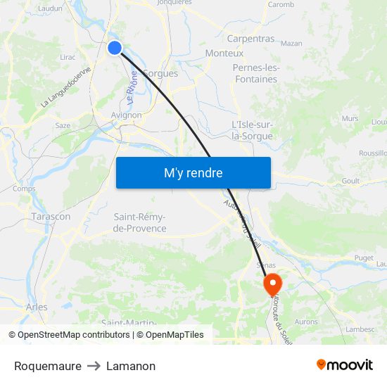 Roquemaure to Lamanon map