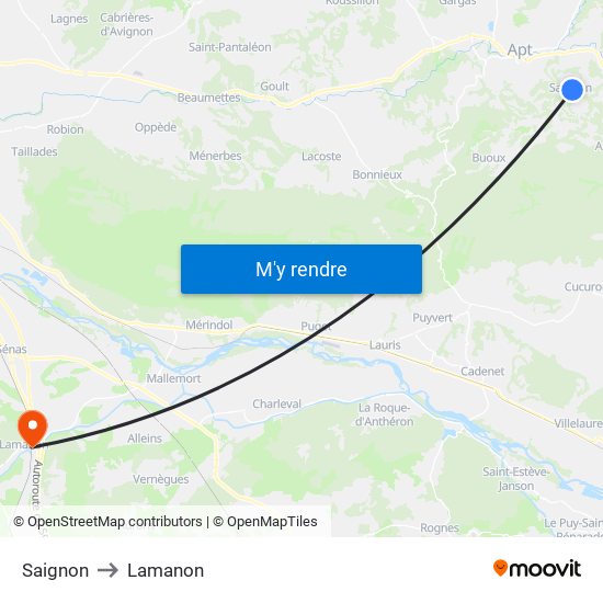 Saignon to Lamanon map