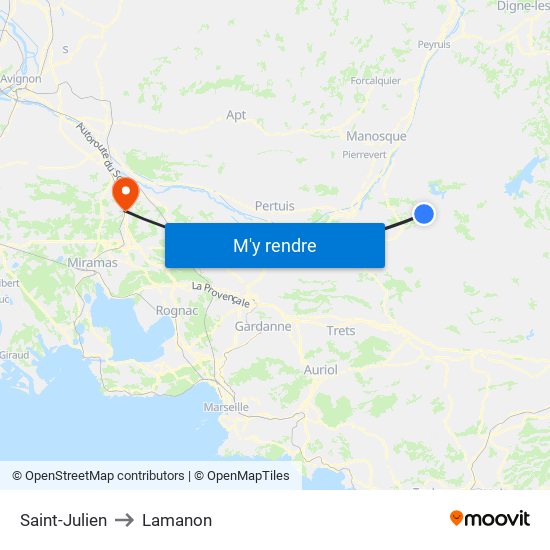 Saint-Julien to Lamanon map