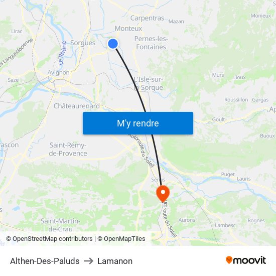 Althen-Des-Paluds to Lamanon map