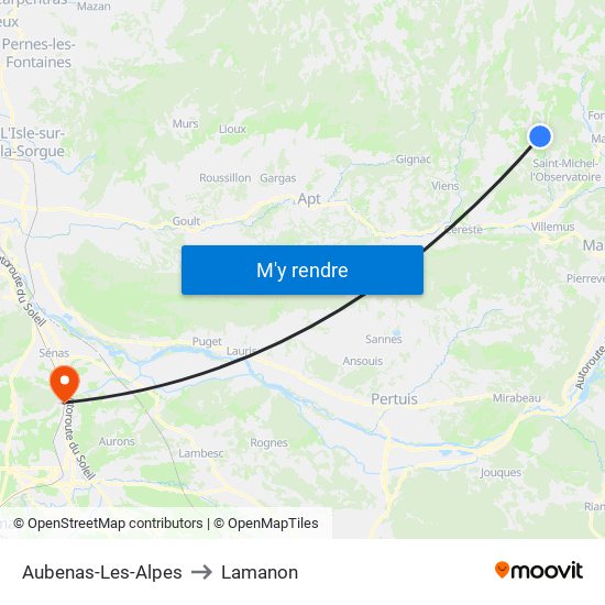Aubenas-Les-Alpes to Lamanon map