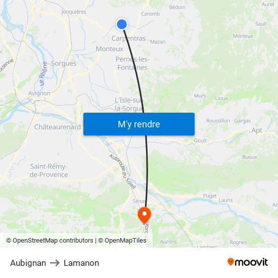 Aubignan to Lamanon map