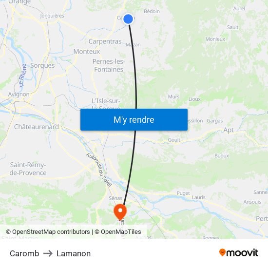 Caromb to Lamanon map