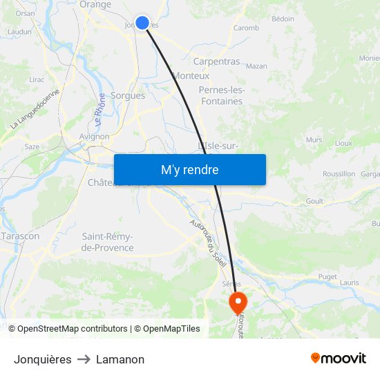 Jonquières to Lamanon map
