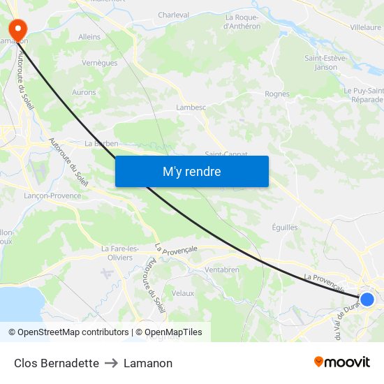 Clos Bernadette to Lamanon map