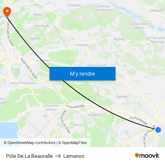 Pôle De La Beauvalle to Lamanon map