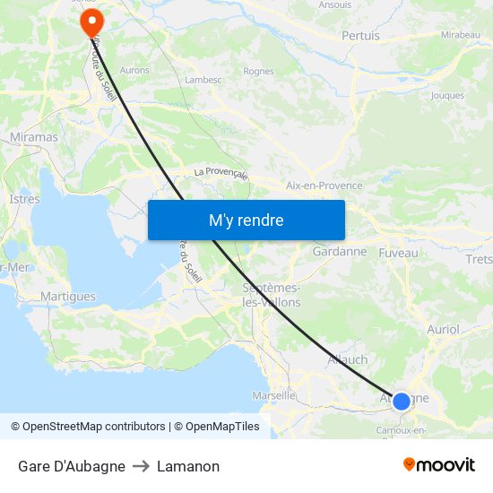 Gare D'Aubagne to Lamanon map