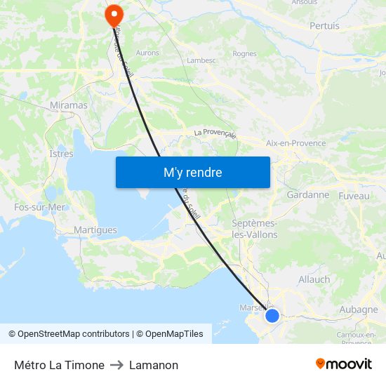 Métro La Timone to Lamanon map