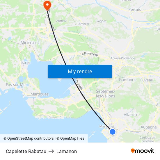 Capelette Rabatau to Lamanon map