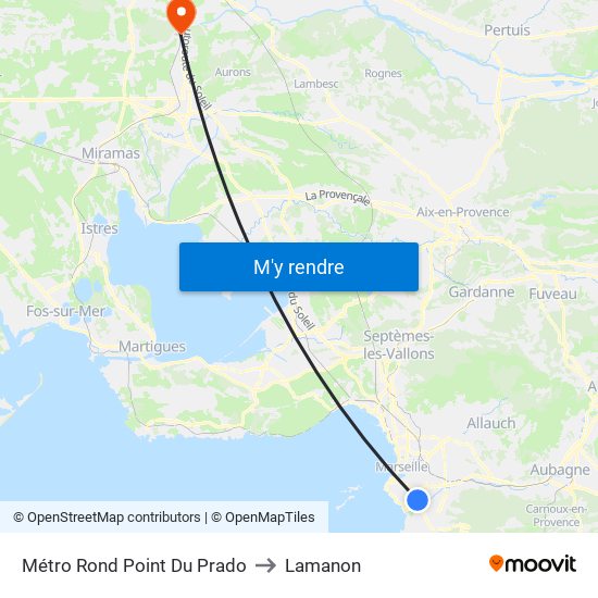 Métro Rond Point Du Prado to Lamanon map