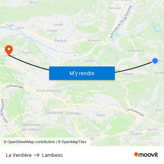 La Verdière to Lambesc map