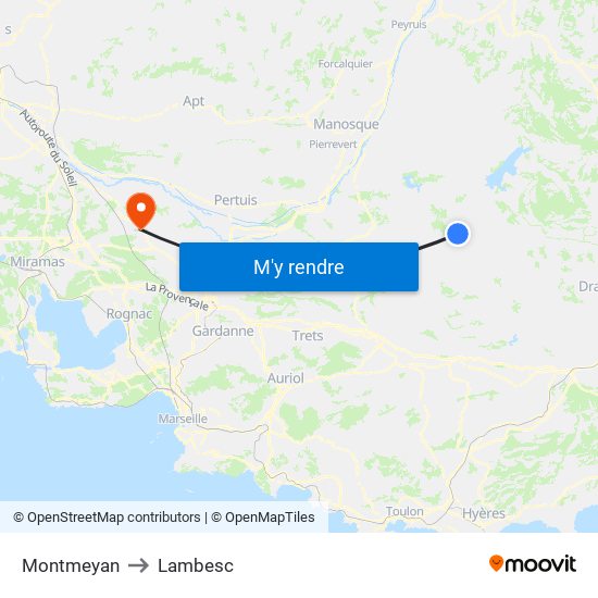 Montmeyan to Lambesc map