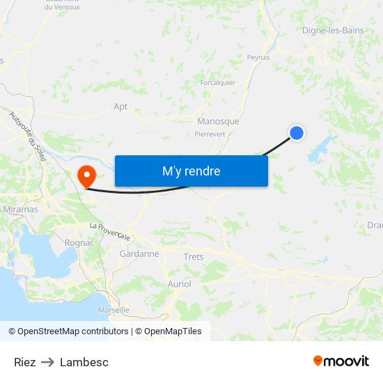 Riez to Lambesc map